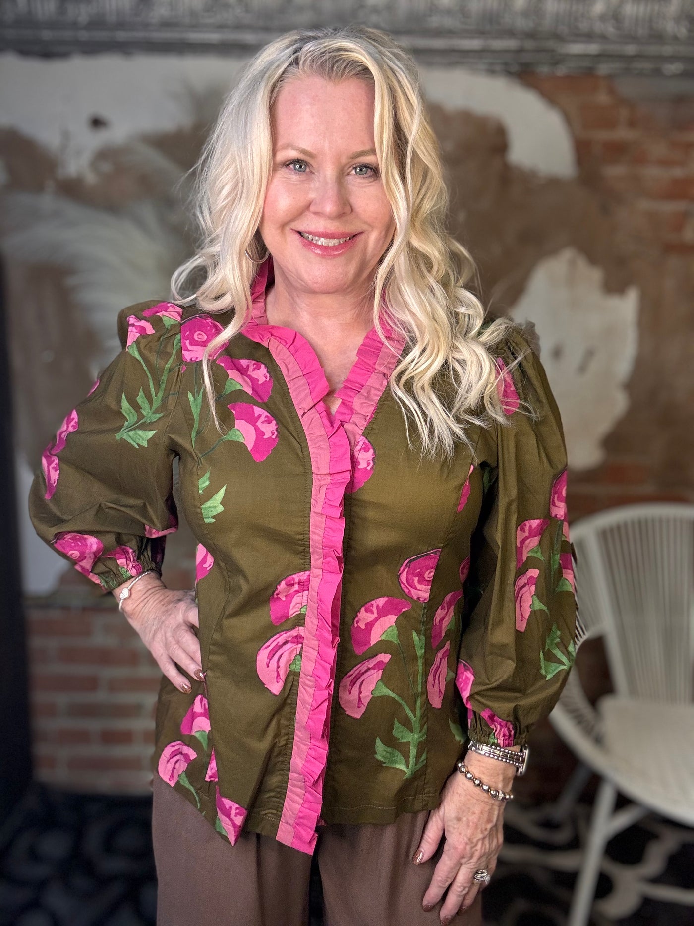Floral Print Ruffle Top-Tops-Umgee USA Inc-Market Street Nest, Fashionable Clothing, Shoes and Home Décor Located in Mabank, TX