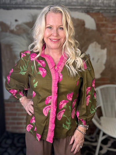 Floral Print Ruffle Top-Tops-Umgee USA Inc-Market Street Nest, Fashionable Clothing, Shoes and Home Décor Located in Mabank, TX