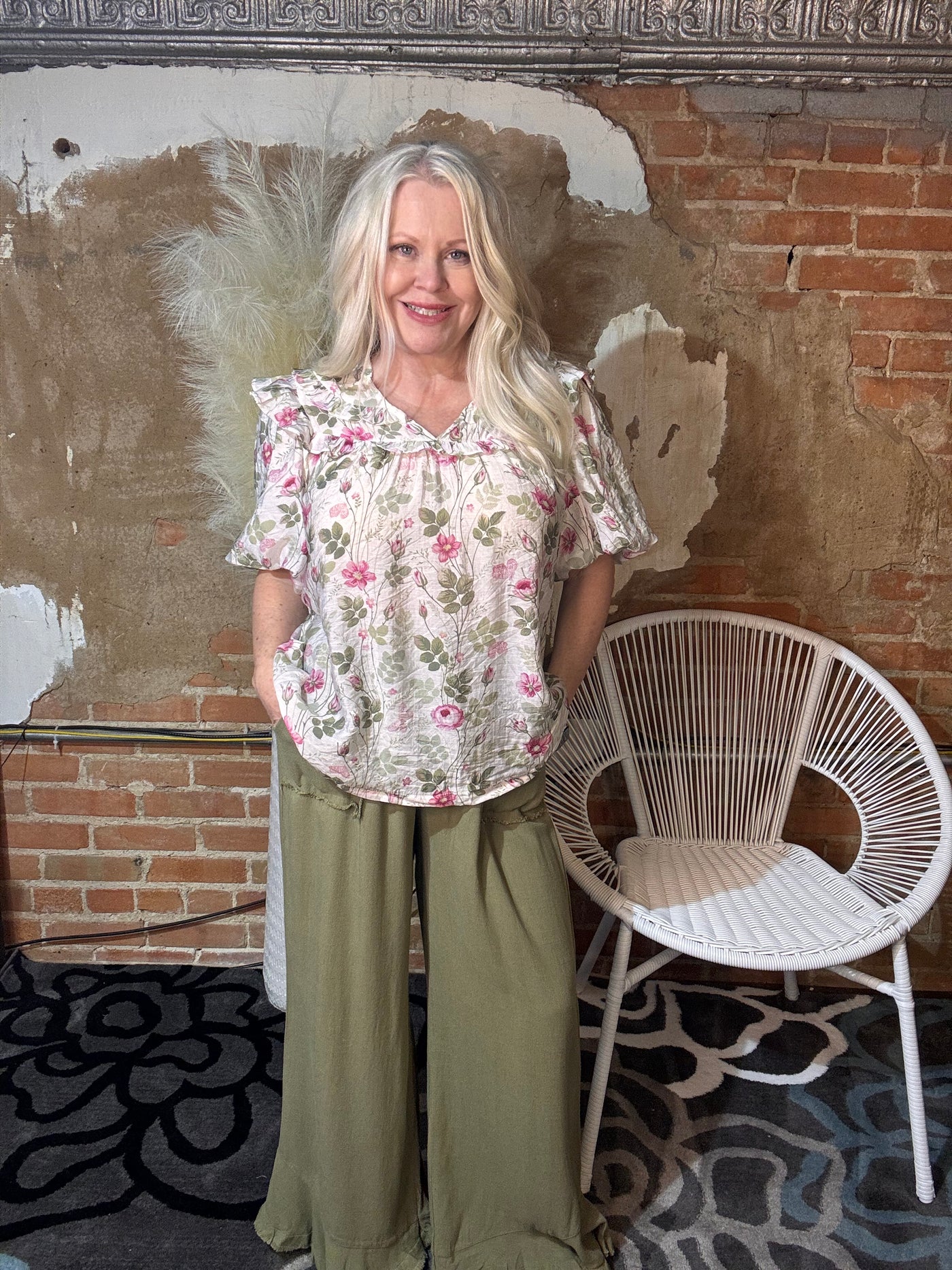 Floral Print Ruffle Top-Tops-Umgee USA Inc-Market Street Nest, Fashionable Clothing, Shoes and Home Décor Located in Mabank, TX