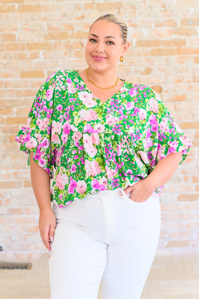 Florence V-Neck Statement Top in Kelly Green-Tops-Ave Shops-Market Street Nest, Fashionable Clothing, Shoes and Home Décor Located in Mabank, TX