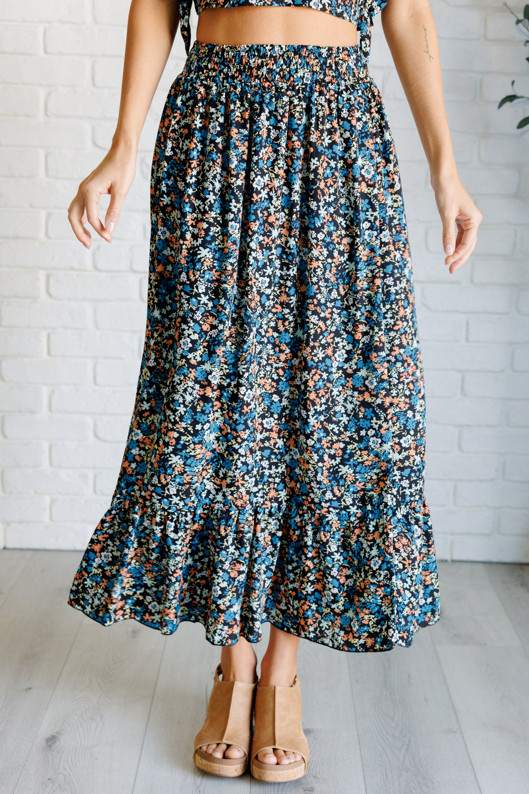 Flutter of Florals V-Neck Crop and Skirt Set-Sets-Ave Shops-Market Street Nest, Fashionable Clothing, Shoes and Home Décor Located in Mabank, TX