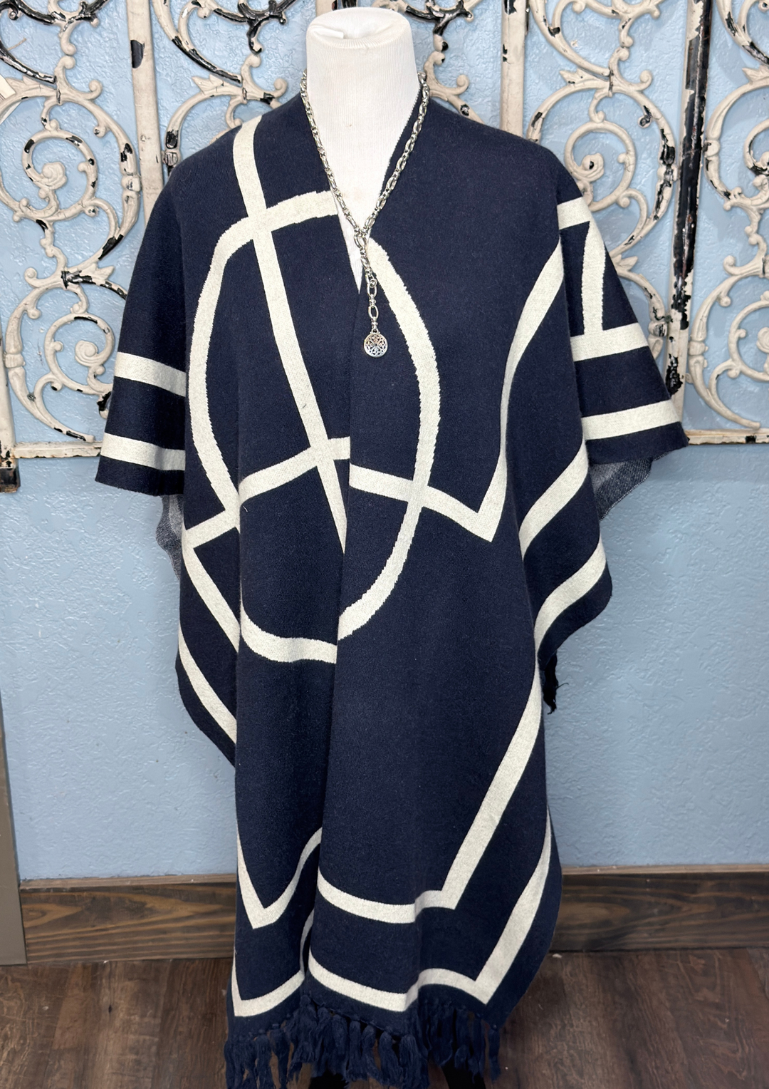 Fringed Shawl Navy One Size-08-Tops-BEFORE YOU COLLECTION-Market Street Nest, Fashionable Clothing, Shoes and Home Décor Located in Mabank, TX
