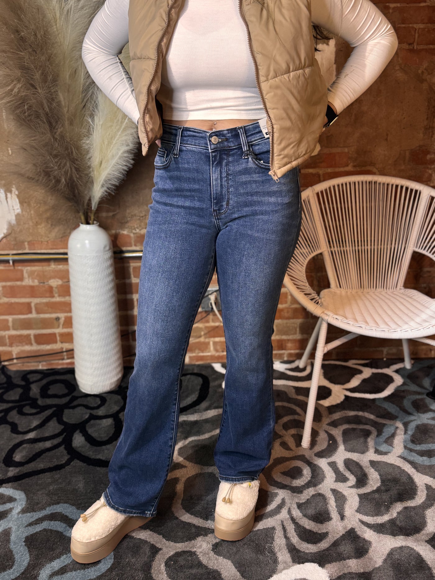 Judy Blue Mid Rise Thermal Bootcut Jeans-Bottoms-Judy Blue-Market Street Nest, Fashionable Clothing, Shoes and Home Décor Located in Mabank, TX