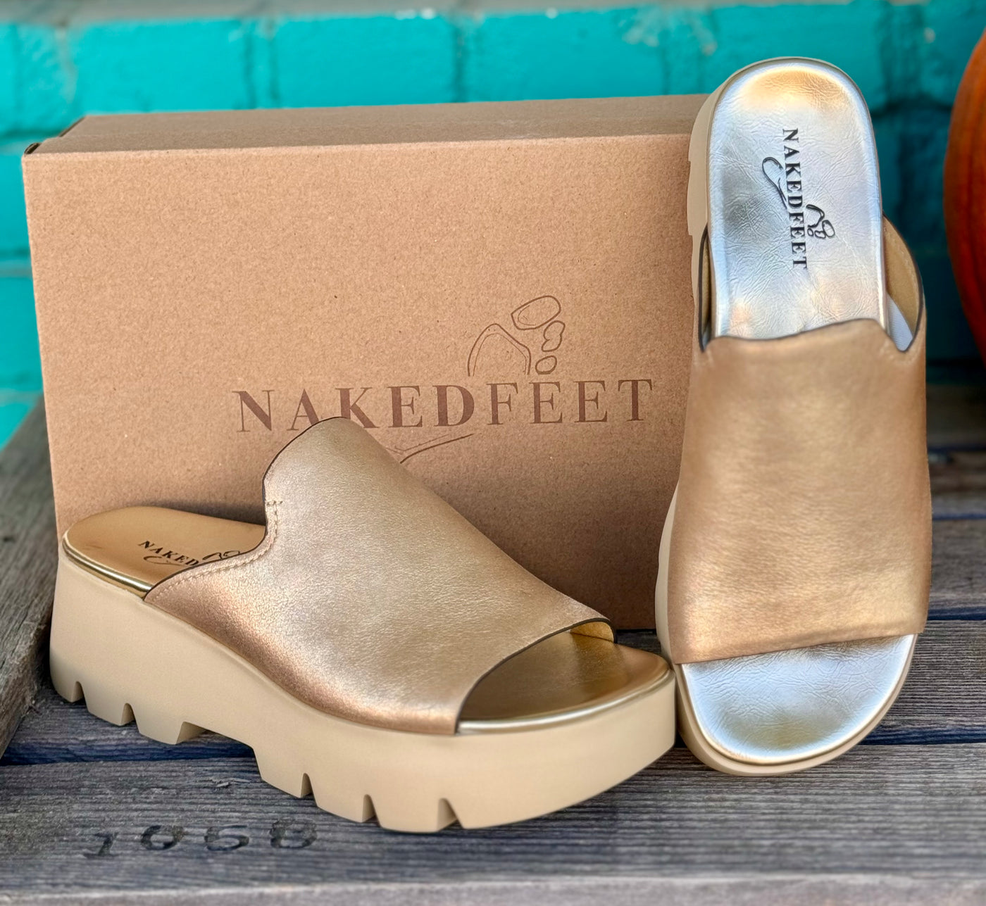 Front View. Naked Feet Drift - Gold-Shoes-Naked Feet-Market Street Nest, Fashionable Clothing, Shoes and Home Décor Located in Mabank, TX