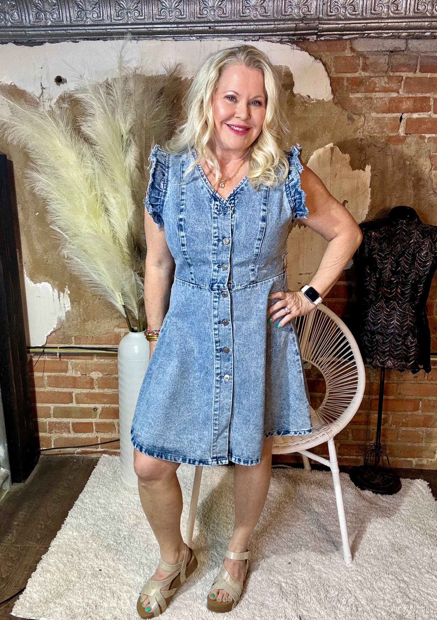 Denim Daze Denim Dress-Dresses-Nash Grey-Market Street Nest, Fashionable Clothing, Shoes and Home Décor Located in Mabank, TX
