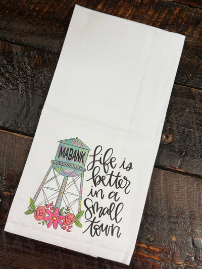 Front View. Mabank Small Town Kitchen Towel-Kitchen & Food-Mississippi Mae Monograms-Market Street Nest, Fashionable Clothing, Shoes and Home Décor Located in Mabank, TX