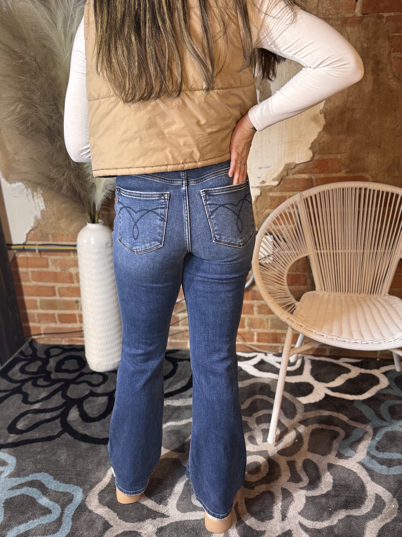 Judy Blue Mid Rise Thermal Bootcut Jeans-Bottoms-Judy Blue-Market Street Nest, Fashionable Clothing, Shoes and Home Décor Located in Mabank, TX