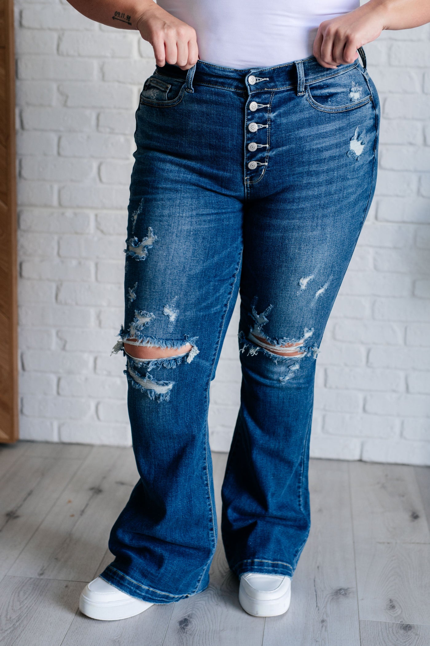 Gabriella Mid Rise Distressed Button Fly Flare-Womens-Ave Shops-Market Street Nest, Fashionable Clothing, Shoes and Home Décor Located in Mabank, TX