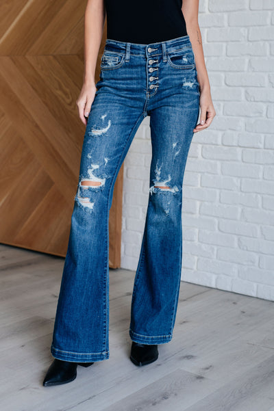 Gabriella Mid Rise Distressed Button Fly Flare-Womens-Ave Shops-Market Street Nest, Fashionable Clothing, Shoes and Home Décor Located in Mabank, TX