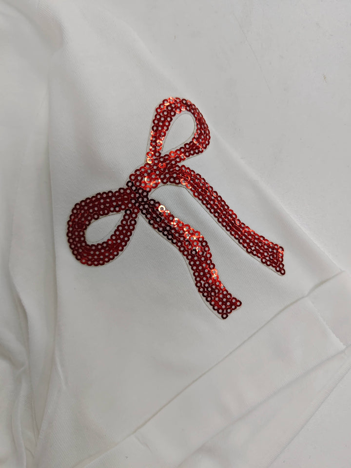 Game Day Sequin Rugby Bow Print Round Neck Shift Tee (S-3XL)-66DISCO-Market Street Nest, Fashionable Clothing, Shoes and Home Décor Located in Mabank, TX