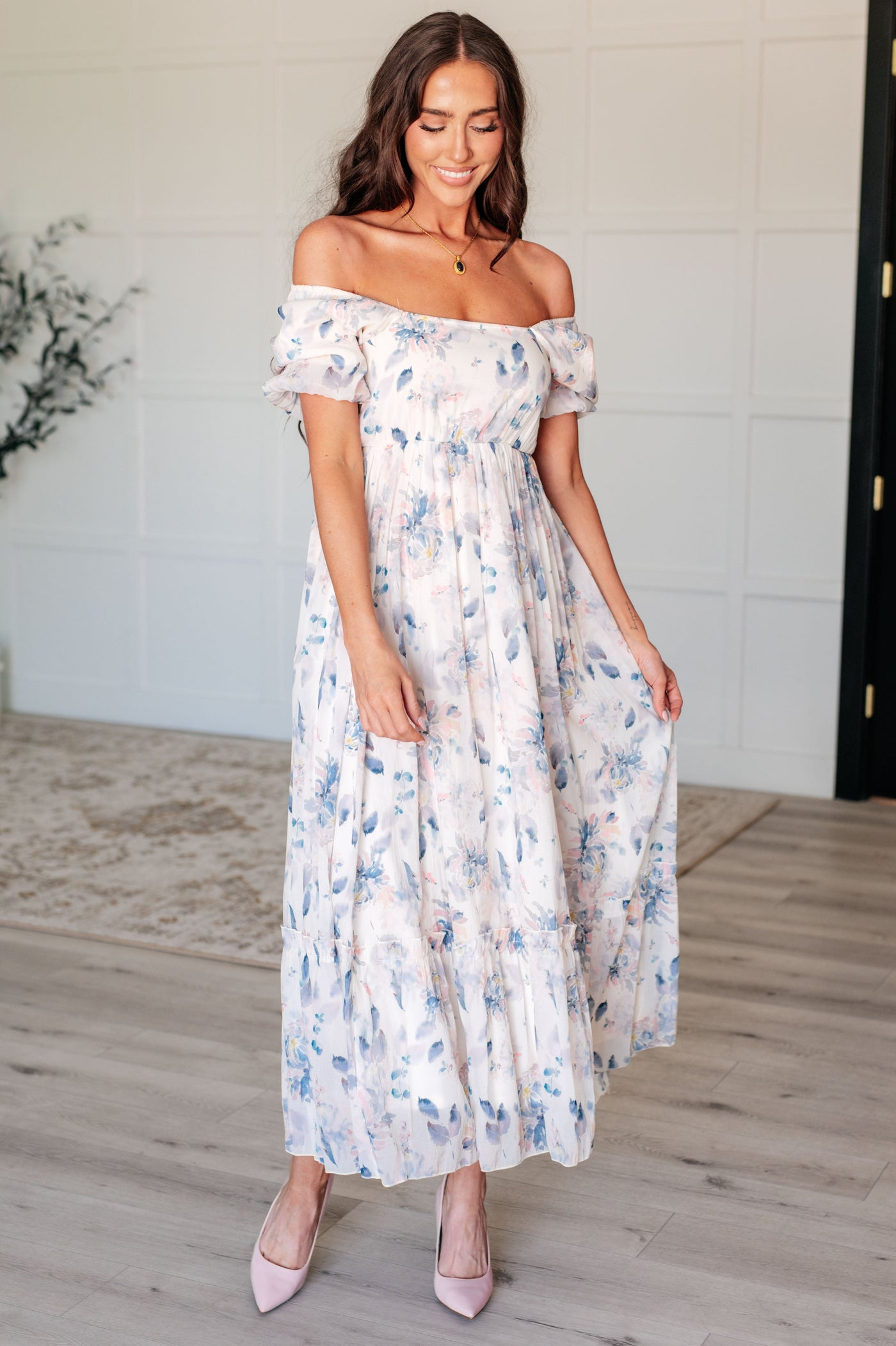 Gentle Yet Strong Balloon Sleeve Floral Dress-Dresses-Ave Shops-Market Street Nest, Fashionable Clothing, Shoes and Home Décor Located in Mabank, TX