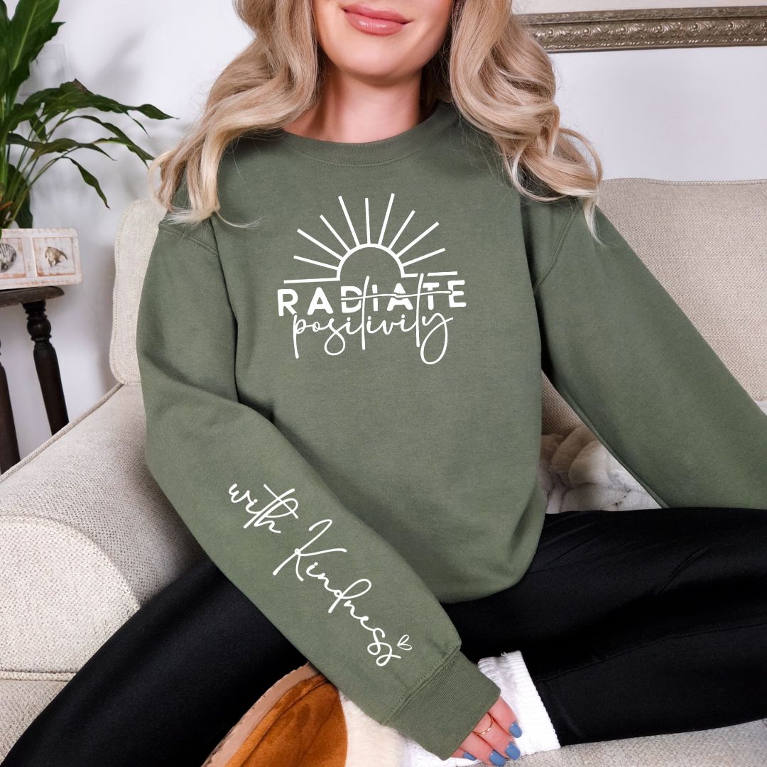 Radiate Positivity Graphic Sweatshirt in Three Colors-Preorder-Ave Shops-Market Street Nest, Fashionable Clothing, Shoes and Home Décor Located in Mabank, TX