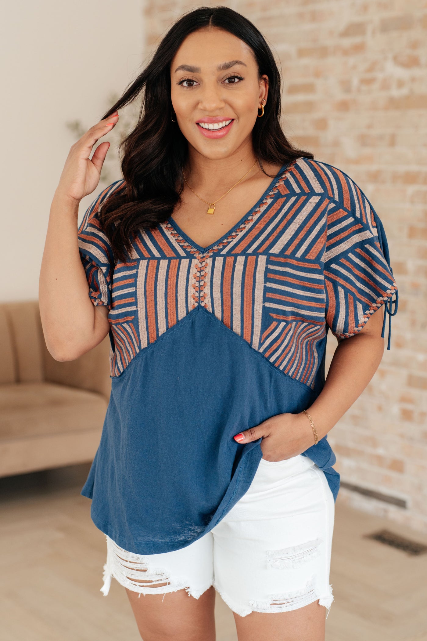 Greece Lightning V-Neck Blouse-Tops-Ave Shops-Market Street Nest, Fashionable Clothing, Shoes and Home Décor Located in Mabank, TX