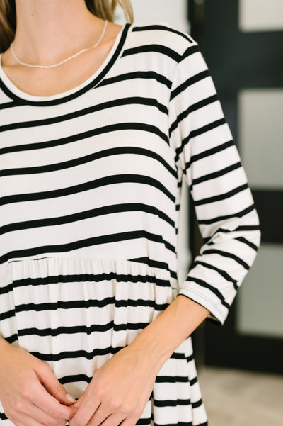 Haute Mess Scooped Hem Casual Dress in Black and White Striped-Womens-Ave Shops-Market Street Nest, Fashionable Clothing, Shoes and Home Décor Located in Mabank, TX