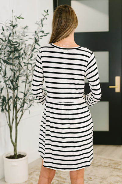 Haute Mess Scooped Hem Casual Dress in Black and White Striped-Womens-Ave Shops-Market Street Nest, Fashionable Clothing, Shoes and Home Décor Located in Mabank, TX