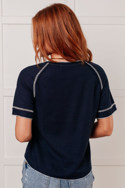 Heartbreaker Waffle Knit Tee in Blue-Tops-Ave Shops-Market Street Nest, Fashionable Clothing, Shoes and Home Décor Located in Mabank, TX