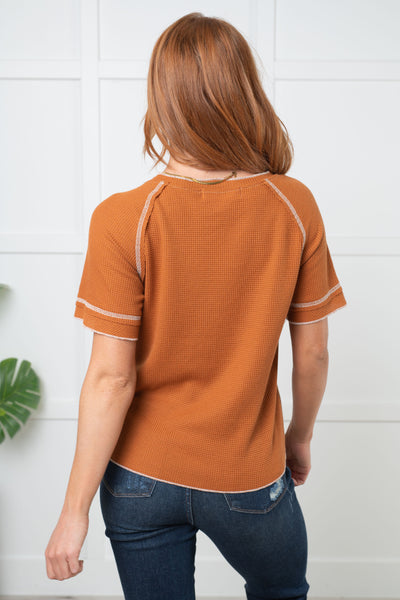 Heartbreaker Waffle Knit Tee in Chestnut-Tops-Ave Shops-Market Street Nest, Fashionable Clothing, Shoes and Home Décor Located in Mabank, TX