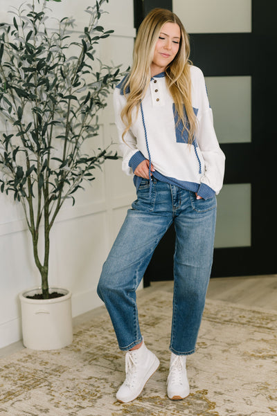 Here for Now Color Block Hoodie in Blue-Womens-Ave Shops-Market Street Nest, Fashionable Clothing, Shoes and Home Décor Located in Mabank, TX