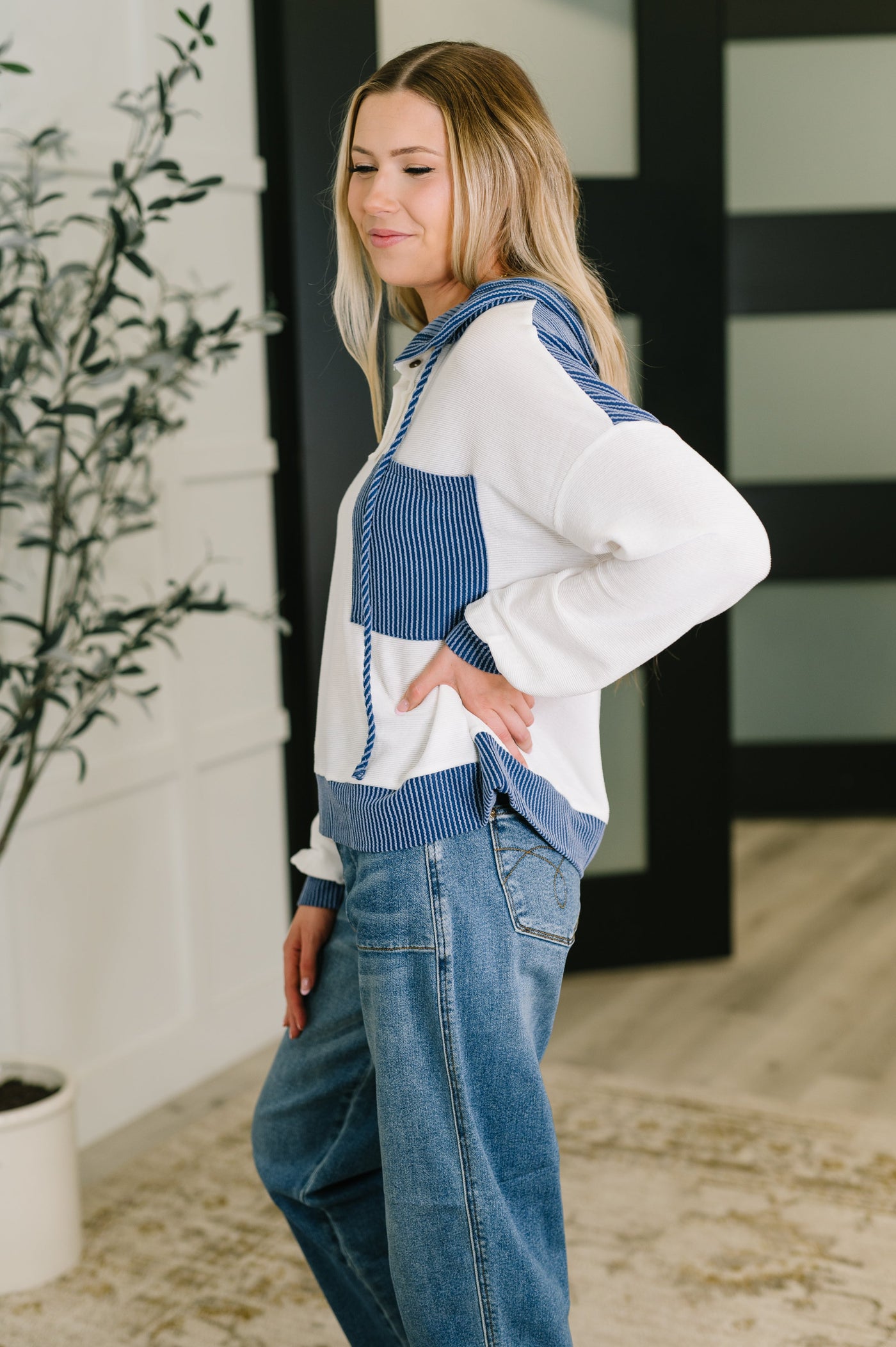 Here for Now Color Block Hoodie in Blue-Womens-Ave Shops-Market Street Nest, Fashionable Clothing, Shoes and Home Décor Located in Mabank, TX