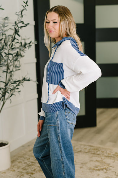 Here for Now Color Block Hoodie in Blue-Womens-Ave Shops-Market Street Nest, Fashionable Clothing, Shoes and Home Décor Located in Mabank, TX