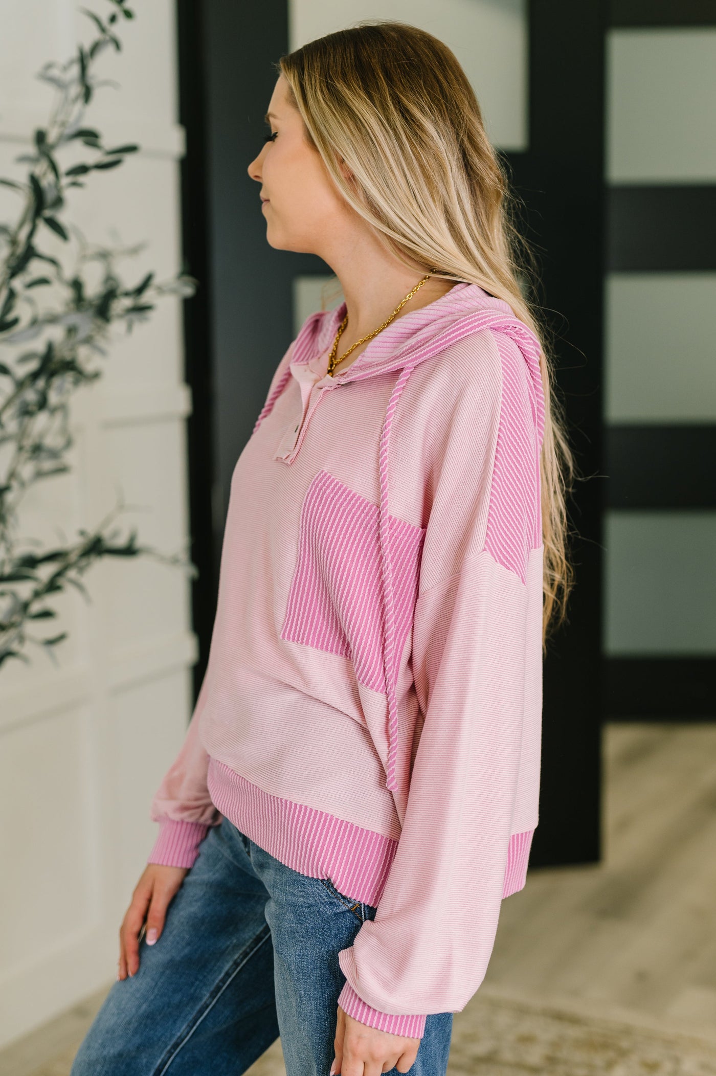 Here for Now Color Block Hoodie in Pink-Womens-Ave Shops-Market Street Nest, Fashionable Clothing, Shoes and Home Décor Located in Mabank, TX