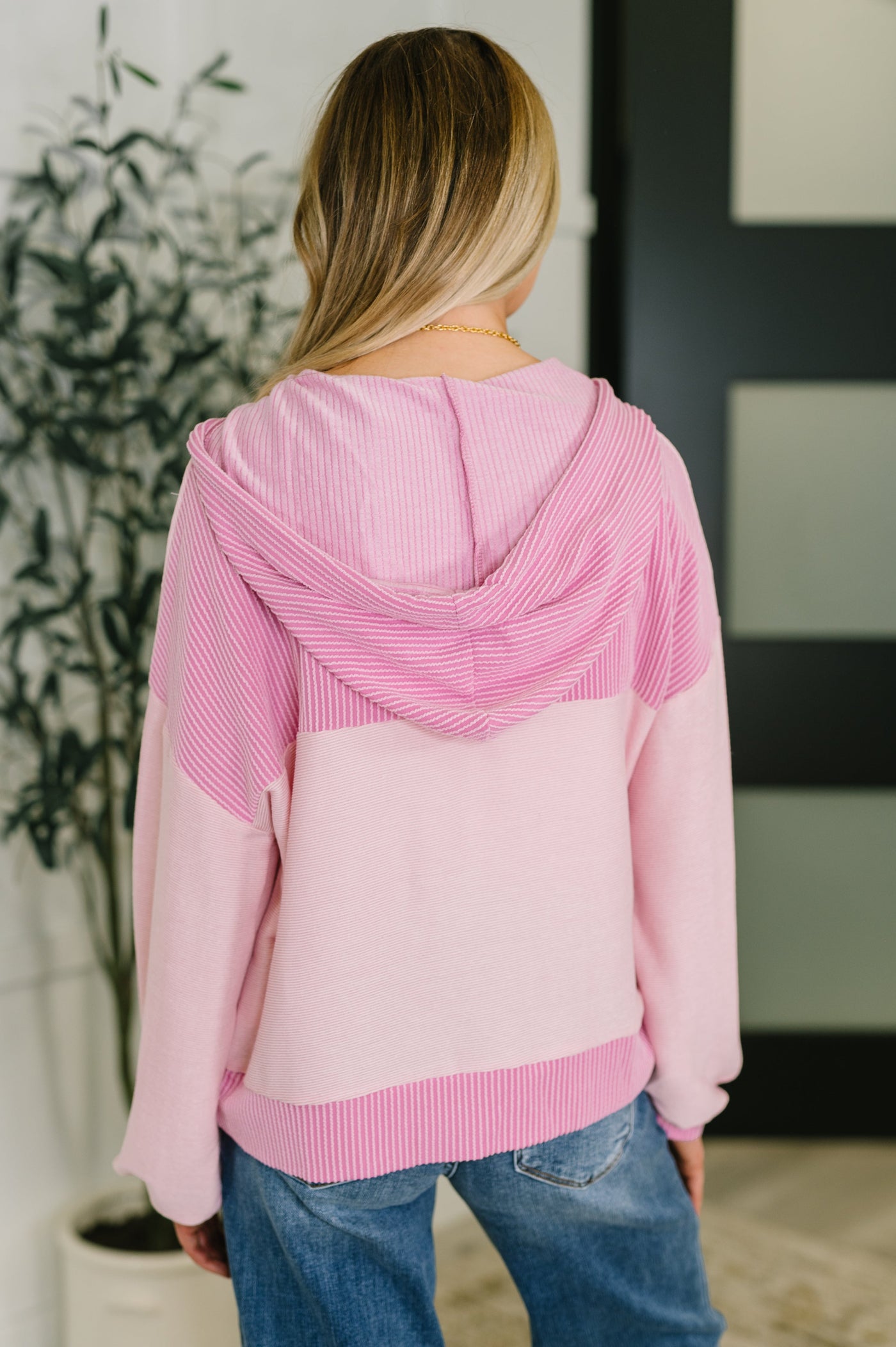 Here for Now Color Block Hoodie in Pink-Womens-Ave Shops-Market Street Nest, Fashionable Clothing, Shoes and Home Décor Located in Mabank, TX