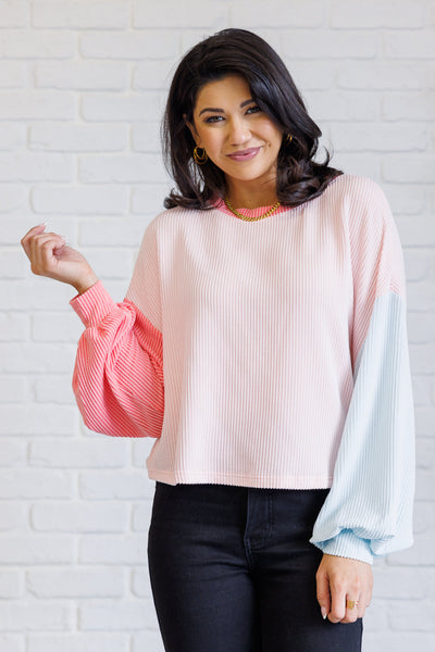 Hit Me With Your Best Shot Colorblock Top in Light Pink-Tops-Ave Shops-Market Street Nest, Fashionable Clothing, Shoes and Home Décor Located in Mabank, TX