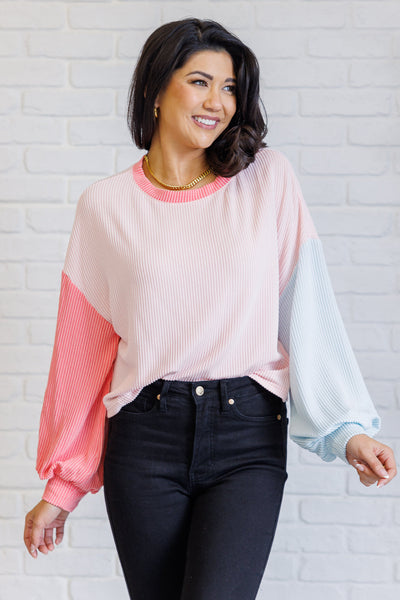 Hit Me With Your Best Shot Colorblock Top in Light Pink-Tops-Ave Shops-Market Street Nest, Fashionable Clothing, Shoes and Home Décor Located in Mabank, TX