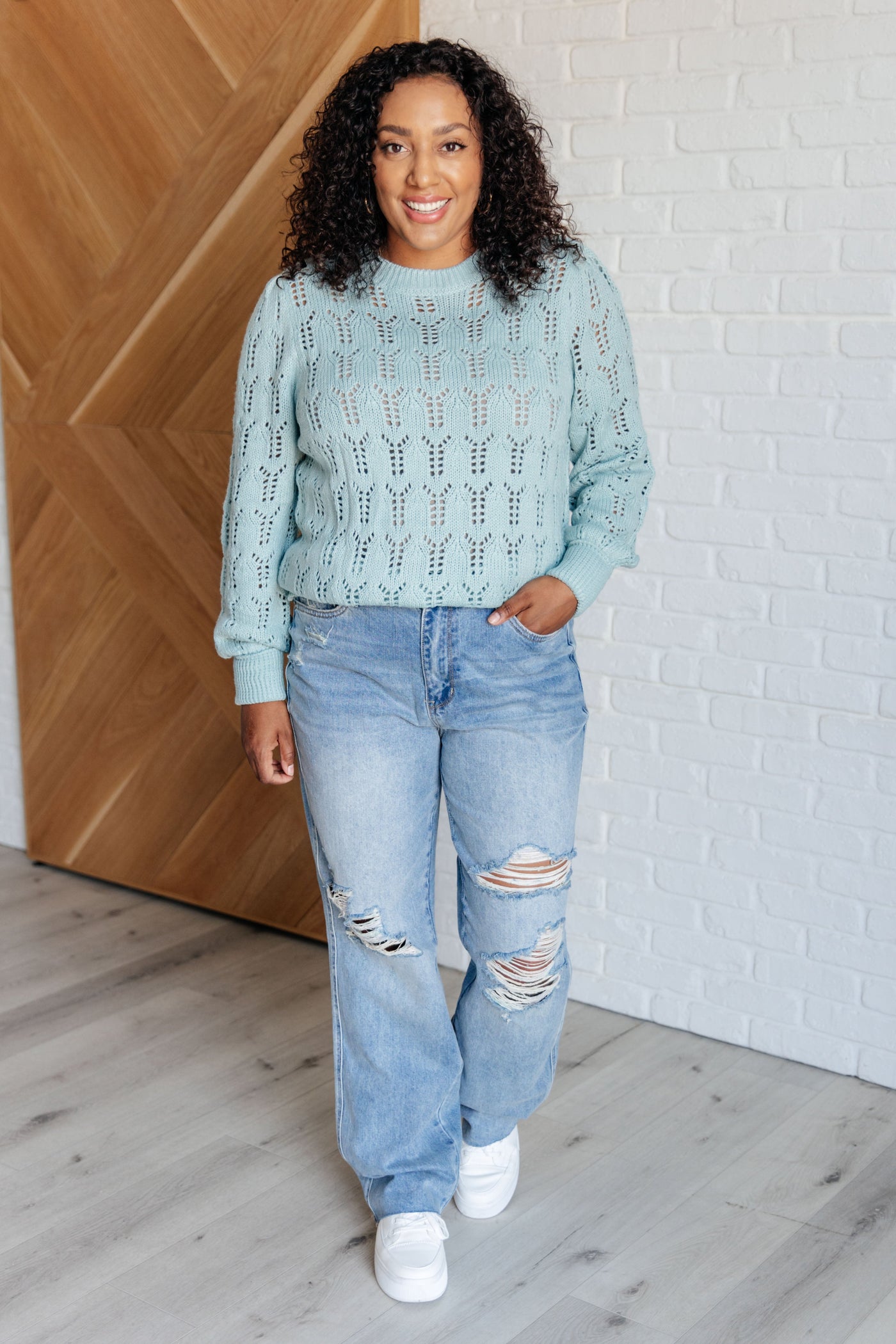 Hole In One Sheer Pointelle Knit Sweater-Tops-Ave Shops-Market Street Nest, Fashionable Clothing, Shoes and Home Décor Located in Mabank, TX