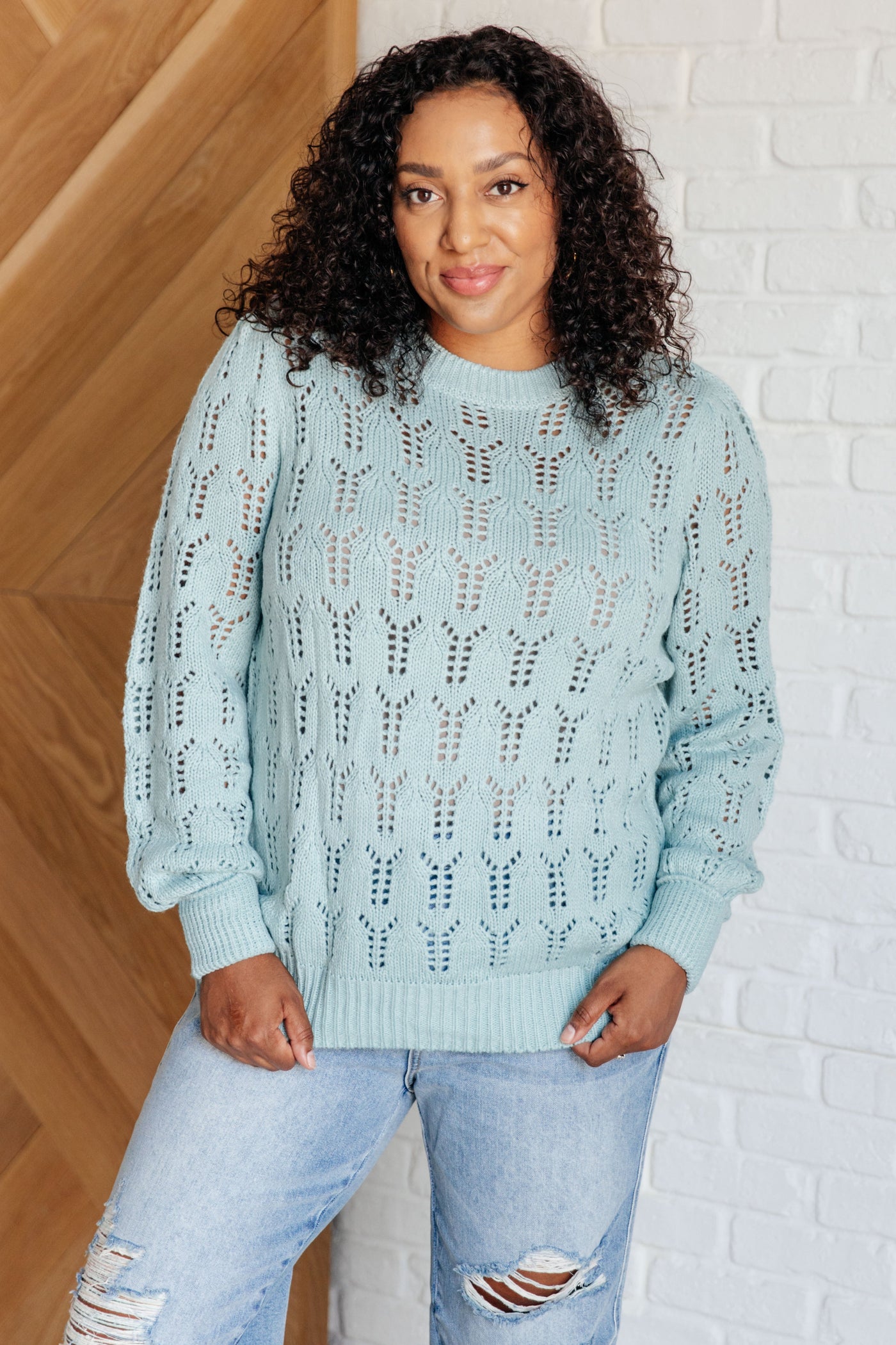 Hole In One Sheer Pointelle Knit Sweater-Tops-Ave Shops-Market Street Nest, Fashionable Clothing, Shoes and Home Décor Located in Mabank, TX