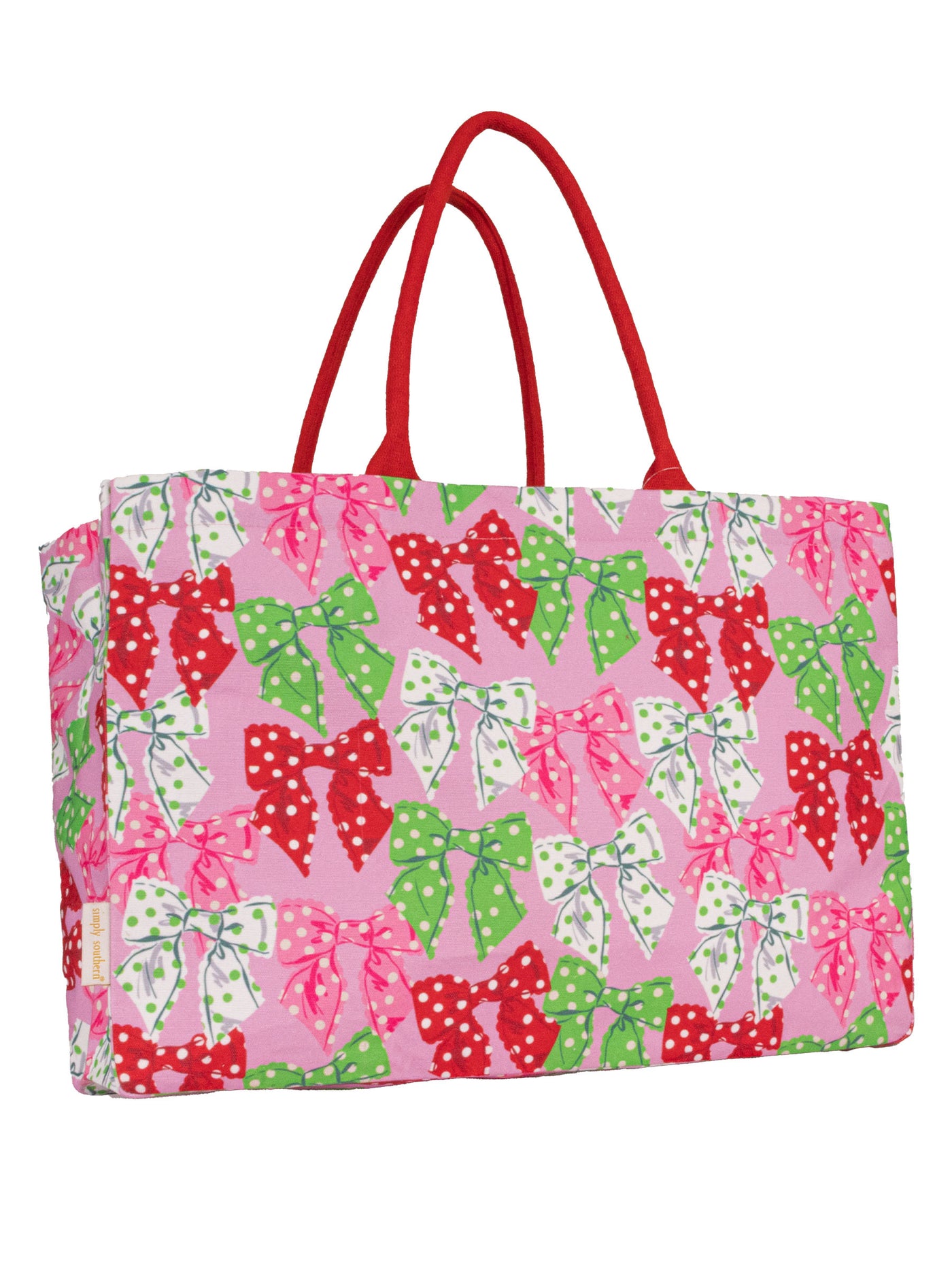 Holiday Tote Ribbon with Dots-Handbags-Simply Southern-Market Street Nest, Fashionable Clothing, Shoes and Home Décor Located in Mabank, TX