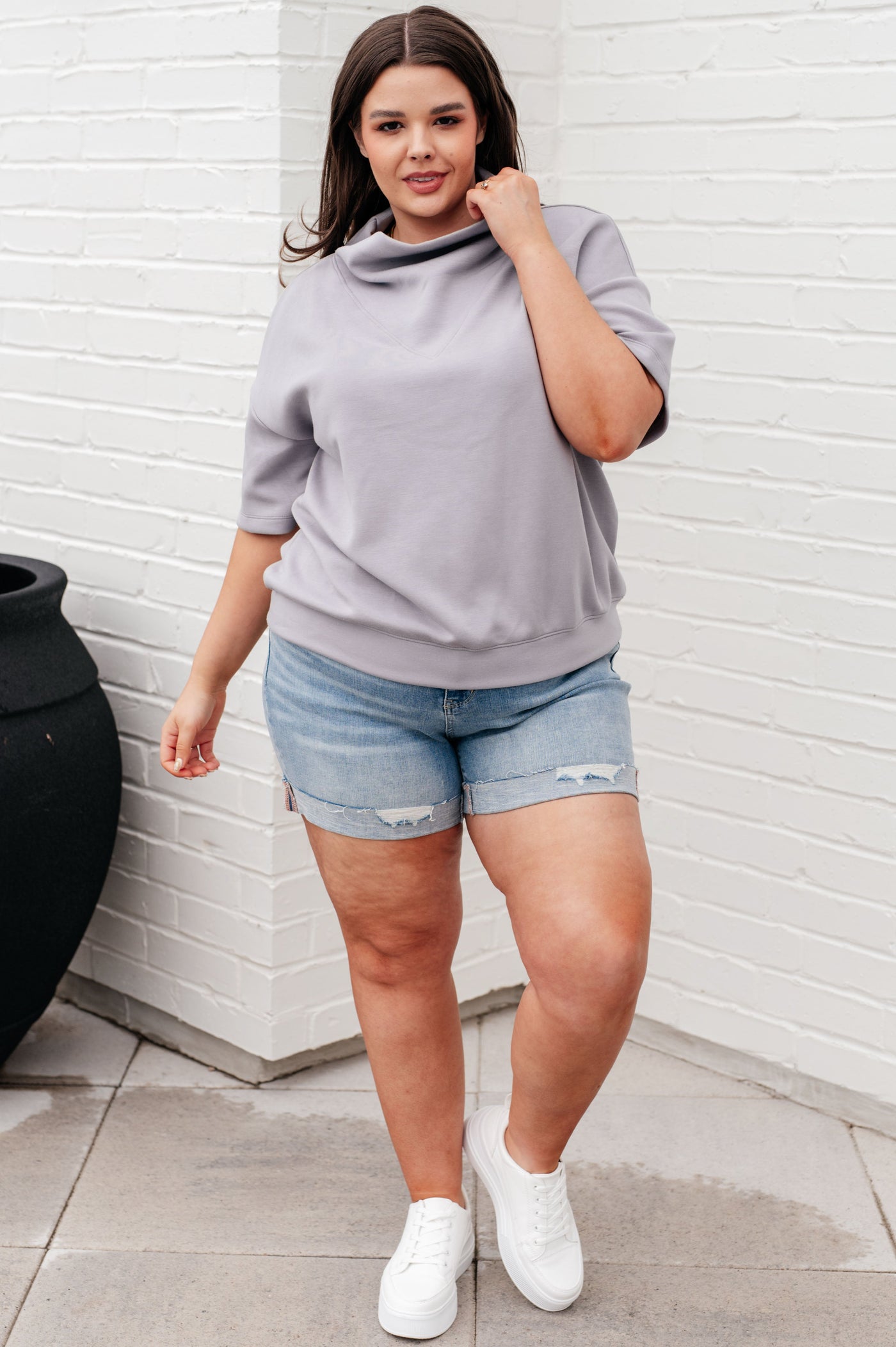 I Just Felt Like It Mock Neck Top in Mystic Grey-Tops-Ave Shops-Market Street Nest, Fashionable Clothing, Shoes and Home Décor Located in Mabank, TX