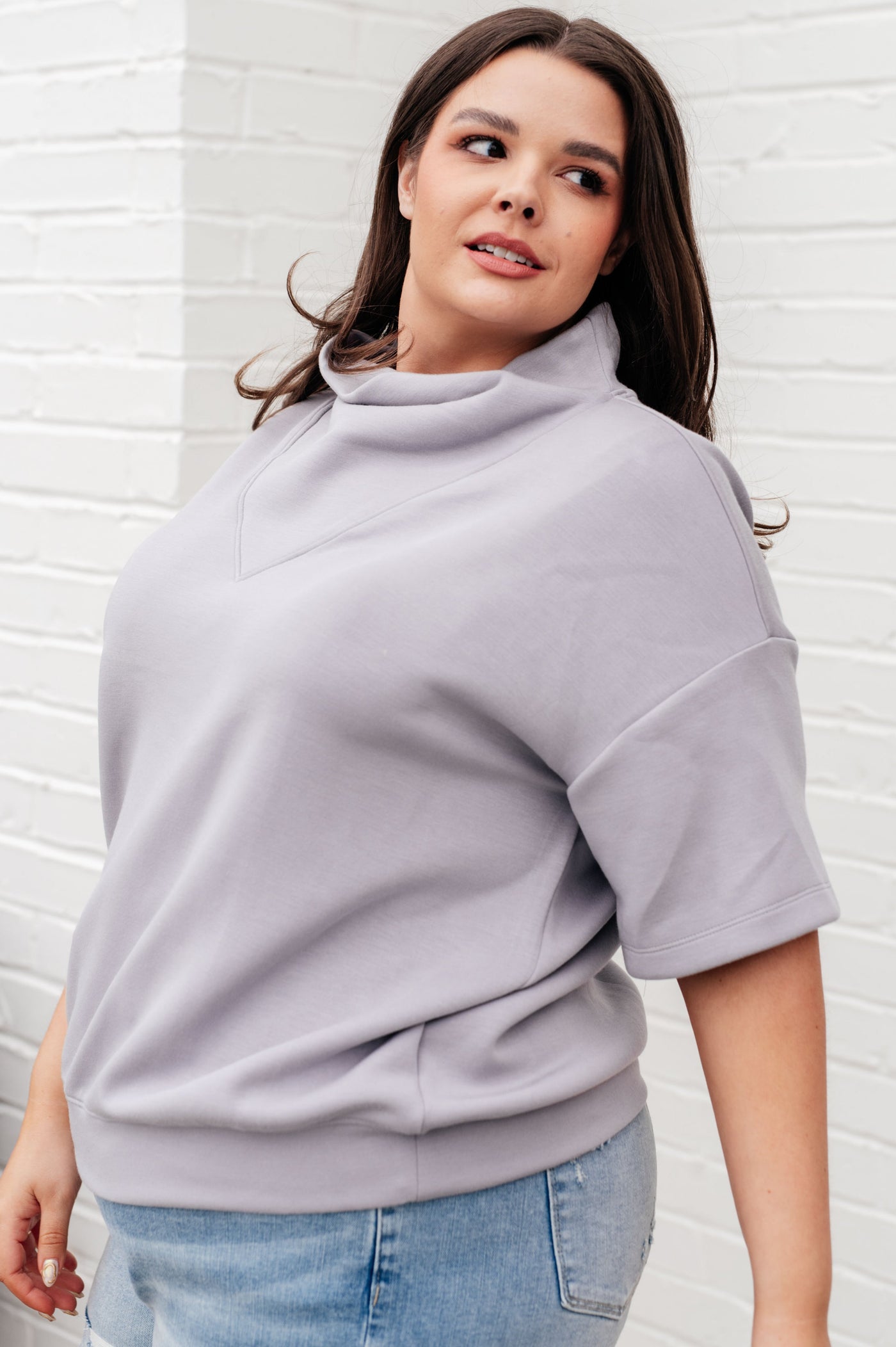 I Just Felt Like It Mock Neck Top in Mystic Grey-Tops-Ave Shops-Market Street Nest, Fashionable Clothing, Shoes and Home Décor Located in Mabank, TX