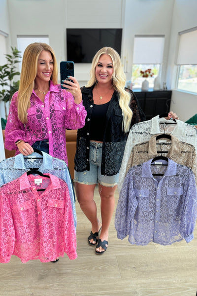 Stick Together Lace Button Up in Magenta-Layers-Ave Shops-Market Street Nest, Fashionable Clothing, Shoes and Home Décor Located in Mabank, TX