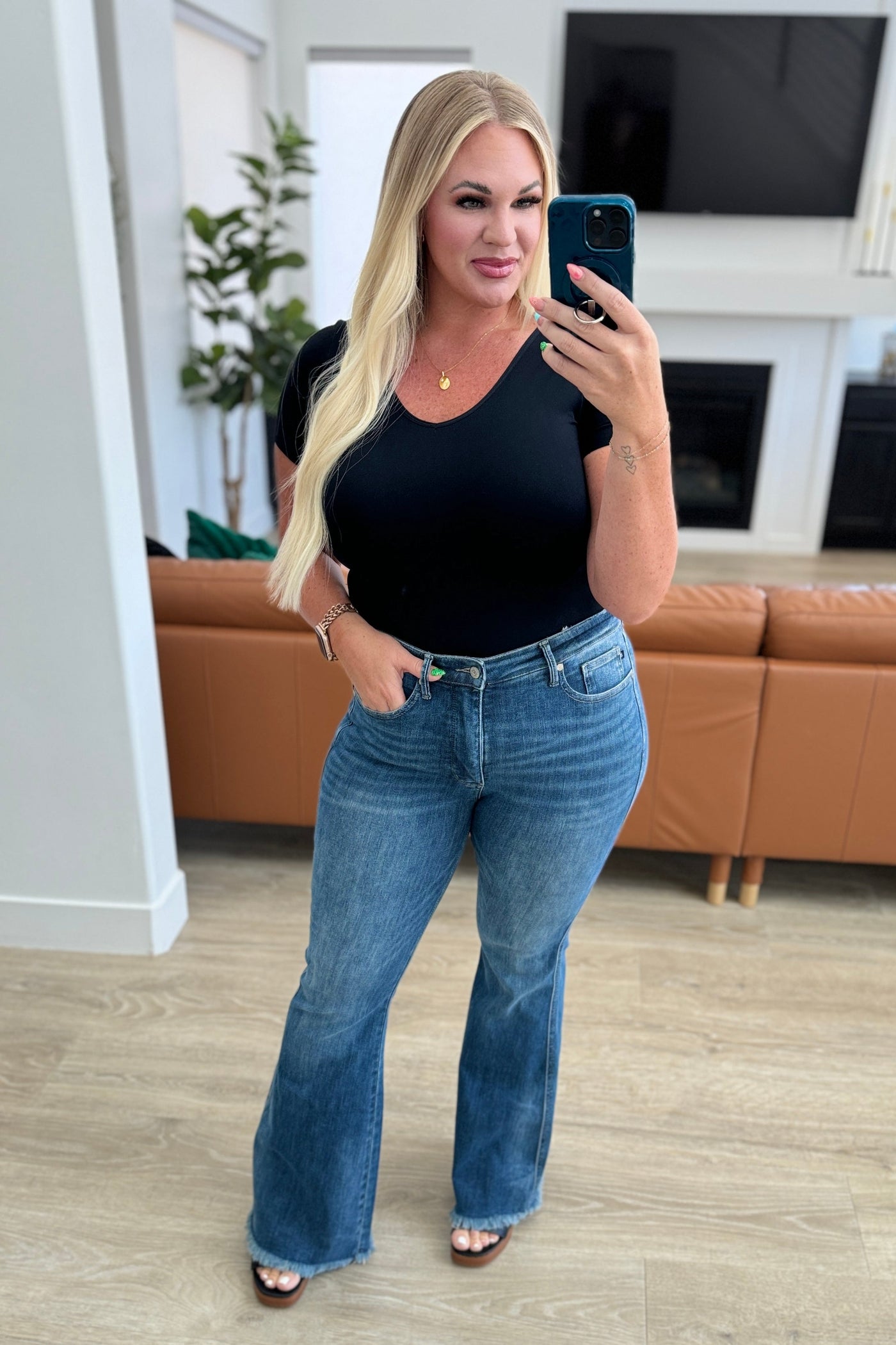 Miley High Waist Control Top Frayed Hem Flare Jeans-Womens-Ave Shops-Market Street Nest, Fashionable Clothing, Shoes and Home Décor Located in Mabank, TX