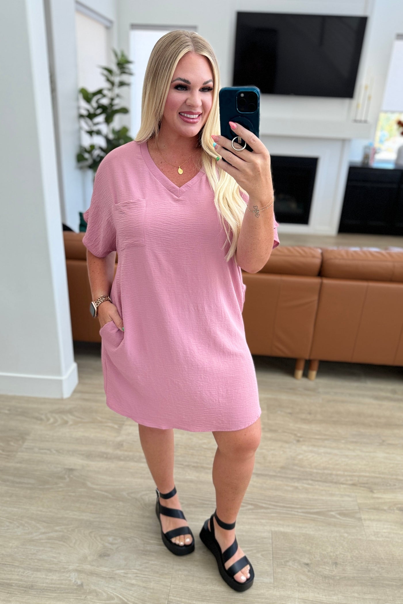 Go-Go Girl V-Neck T-Shirt Dress in Light Rose-Dresses-Ave Shops-Market Street Nest, Fashionable Clothing, Shoes and Home Décor Located in Mabank, TX