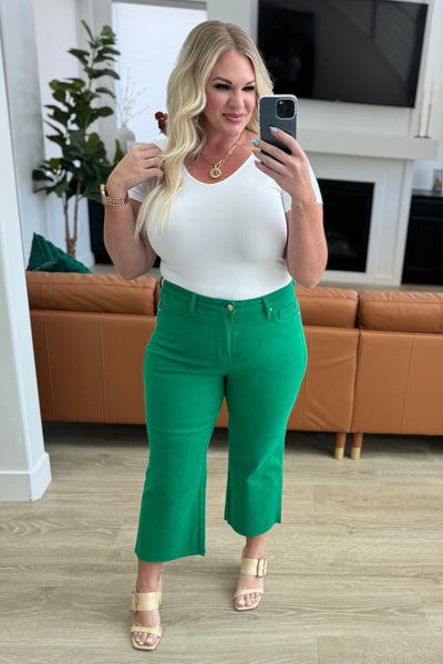Lisa High Rise Control Top Wide Leg Crop Jeans in Kelly Green-Denim-Ave Shops-Market Street Nest, Fashionable Clothing, Shoes and Home Décor Located in Mabank, TX