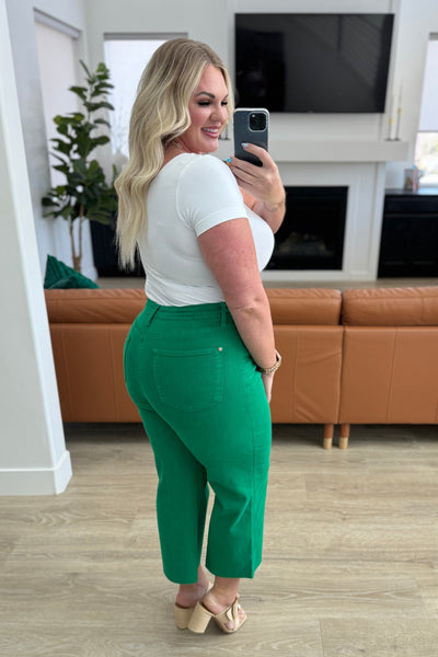 Lisa High Rise Control Top Wide Leg Crop Jeans in Kelly Green-Denim-Ave Shops-Market Street Nest, Fashionable Clothing, Shoes and Home Décor Located in Mabank, TX