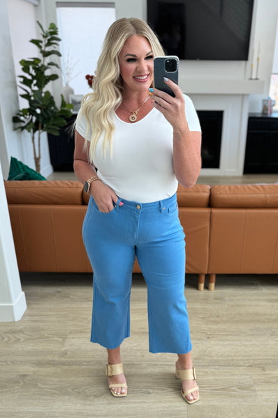 Lisa High Rise Control Top Wide Leg Crop Jeans in Sky Blue-Denim-Ave Shops-Market Street Nest, Fashionable Clothing, Shoes and Home Décor Located in Mabank, TX