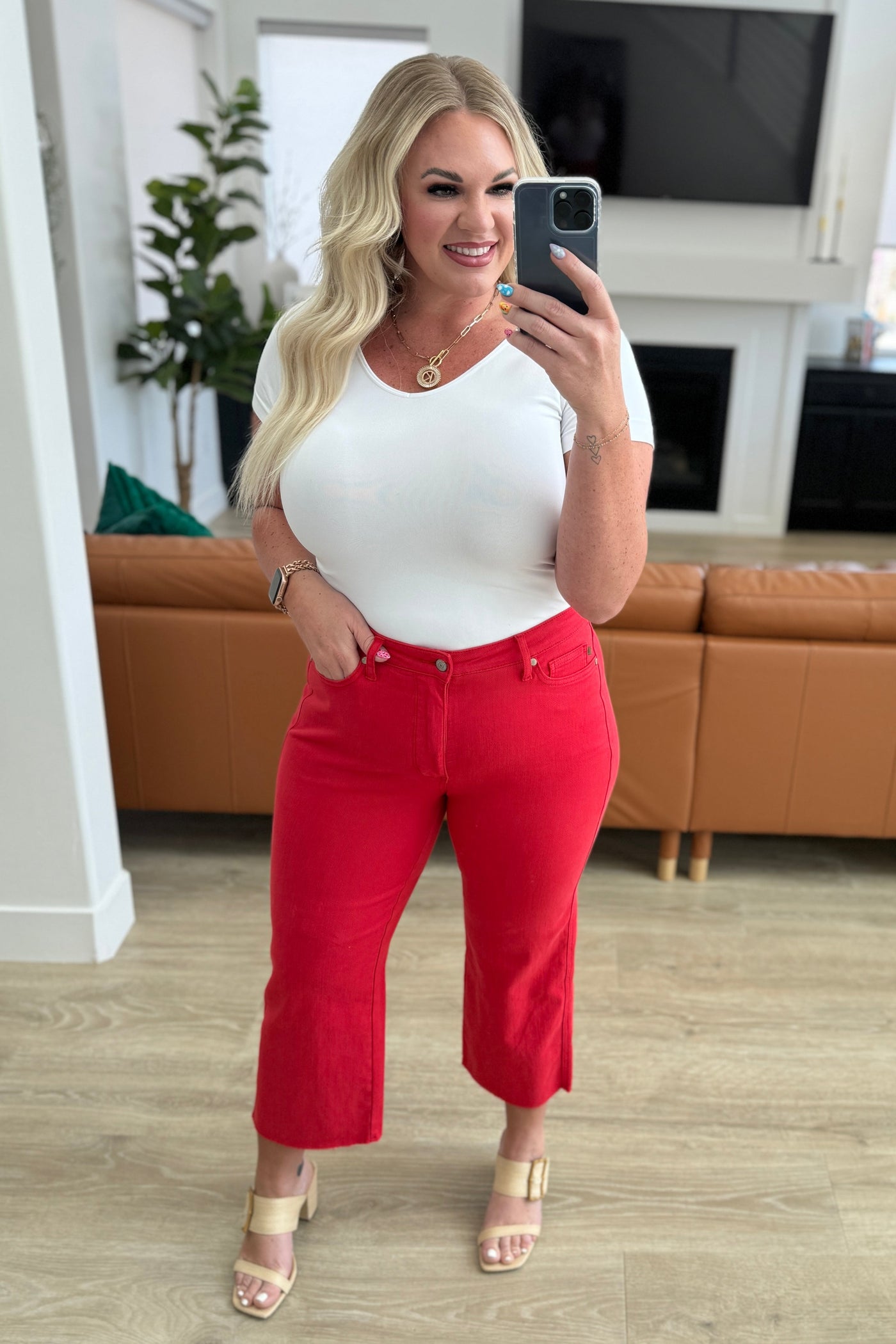 Lisa High Rise Control Top Wide Leg Crop Jeans in Red-Denim-Ave Shops-Market Street Nest, Fashionable Clothing, Shoes and Home Décor Located in Mabank, TX