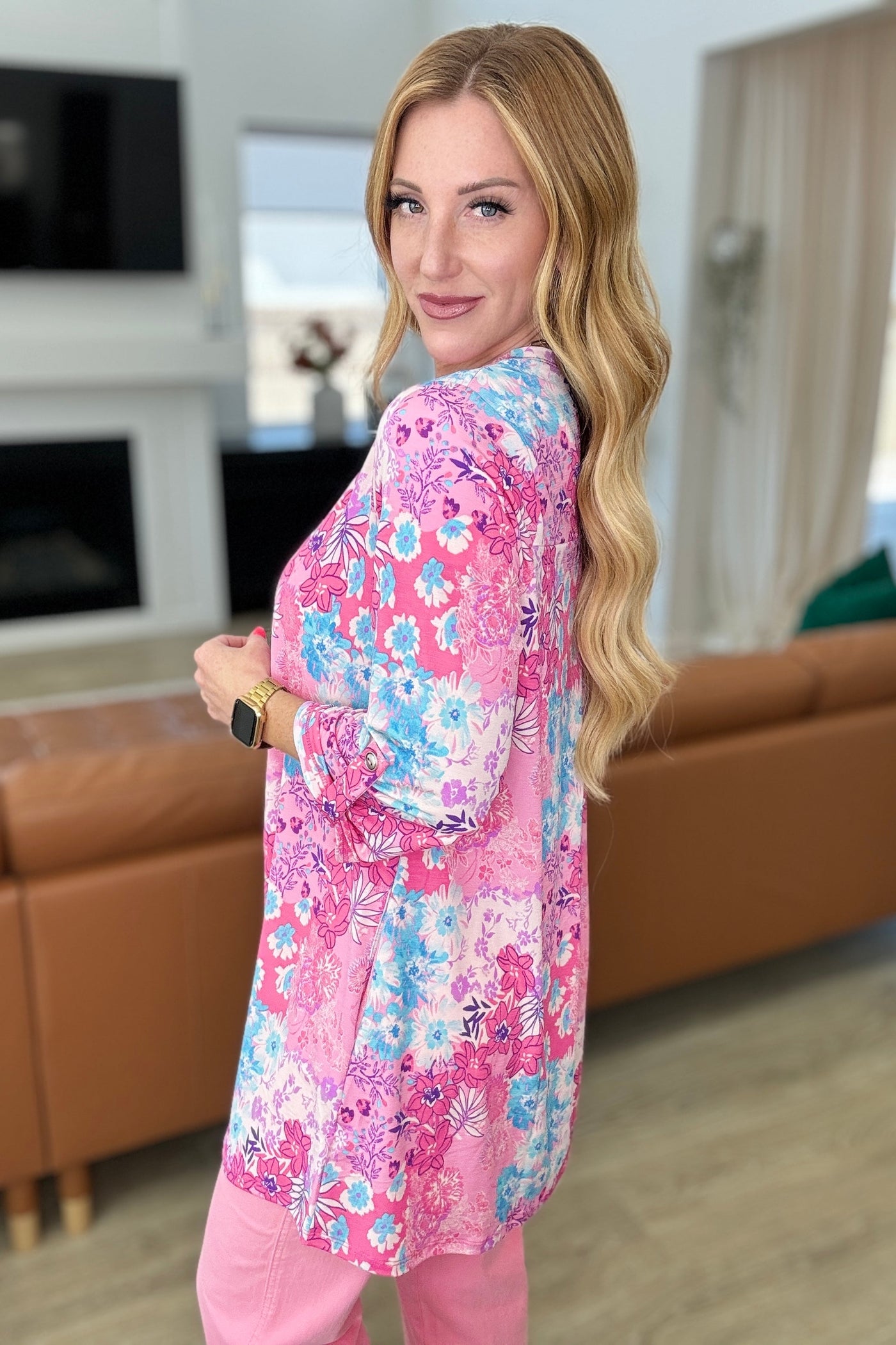 Lizzy Cardigan in Pink Patchwork Floral-Layers-Ave Shops-Market Street Nest, Fashionable Clothing, Shoes and Home Décor Located in Mabank, TX