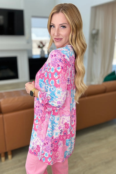 Lizzy Cardigan in Pink Patchwork Floral-Layers-Ave Shops-Market Street Nest, Fashionable Clothing, Shoes and Home Décor Located in Mabank, TX