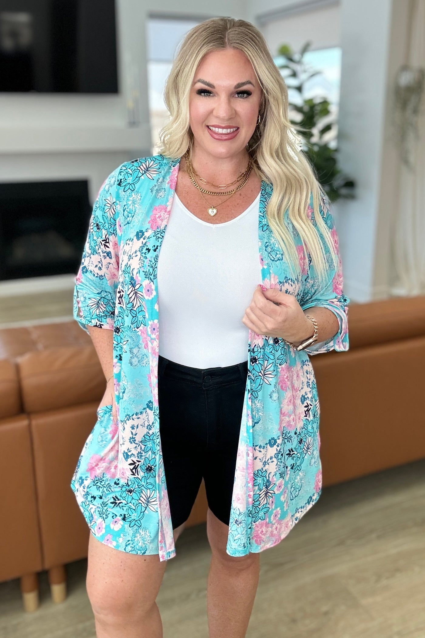 Lizzy Cardigan in Mint Patchwork Floral-Layers-Ave Shops-Market Street Nest, Fashionable Clothing, Shoes and Home Décor Located in Mabank, TX