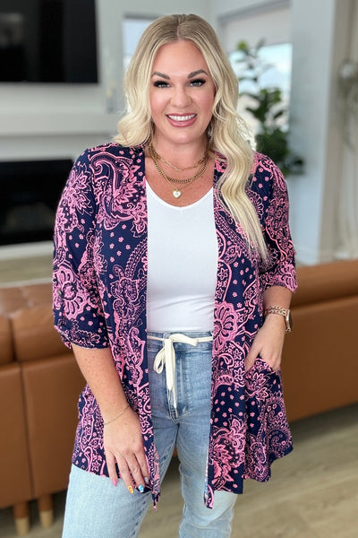 Lizzy Cardigan in Navy and Pink Paisley-Layers-Ave Shops-Market Street Nest, Fashionable Clothing, Shoes and Home Décor Located in Mabank, TX