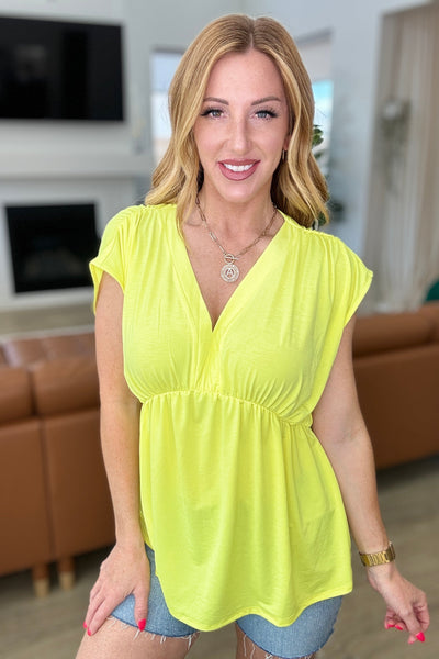 Rhea Peplum Top in Neon Yellow-Tops-Ave Shops-Market Street Nest, Fashionable Clothing, Shoes and Home Décor Located in Mabank, TX