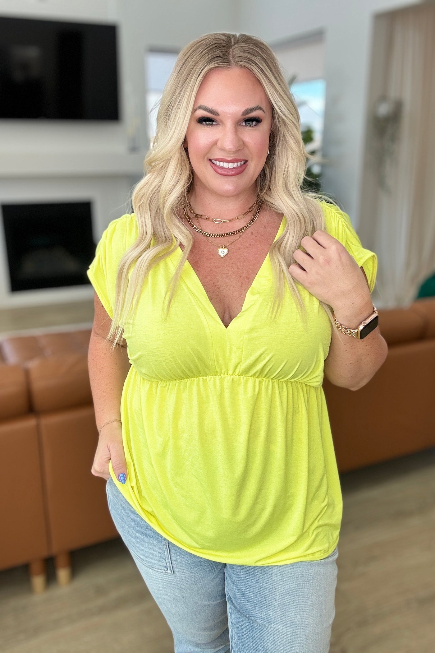 Rhea Peplum Top in Neon Yellow-Tops-Ave Shops-Market Street Nest, Fashionable Clothing, Shoes and Home Décor Located in Mabank, TX