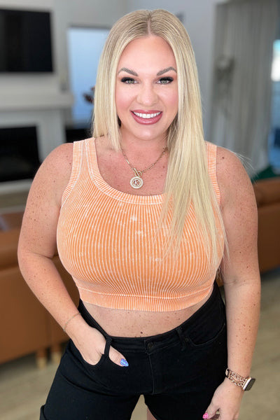 Stone Washed Ribbed Seamless Top In Light Orange-Athleisure-Ave Shops-Market Street Nest, Fashionable Clothing, Shoes and Home Décor Located in Mabank, TX