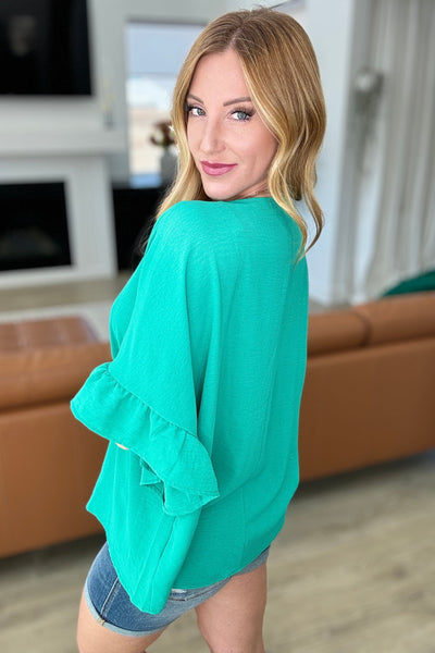 Airflow Peplum Ruffle Sleeve Top in Emerald-Tops-Ave Shops-Market Street Nest, Fashionable Clothing, Shoes and Home Décor Located in Mabank, TX