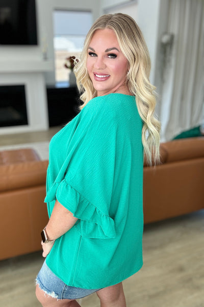 Airflow Peplum Ruffle Sleeve Top in Emerald-Tops-Ave Shops-Market Street Nest, Fashionable Clothing, Shoes and Home Décor Located in Mabank, TX
