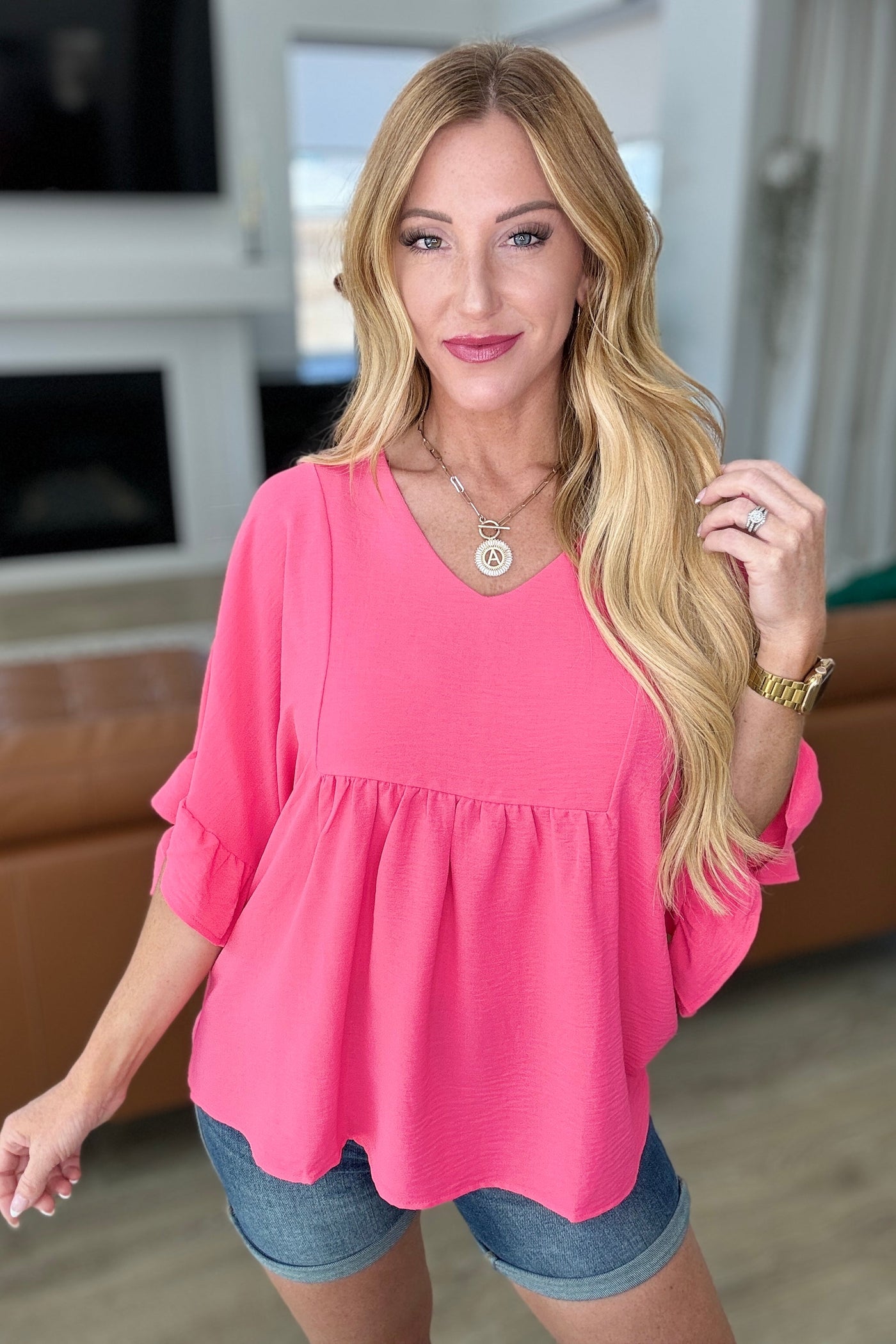 Airflow Peplum Ruffle Sleeve Top in Hot Pink-Tops-Ave Shops-Market Street Nest, Fashionable Clothing, Shoes and Home Décor Located in Mabank, TX